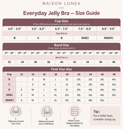 Maison Lunea Everyday Jelly Bra size guide: cup and band measurements